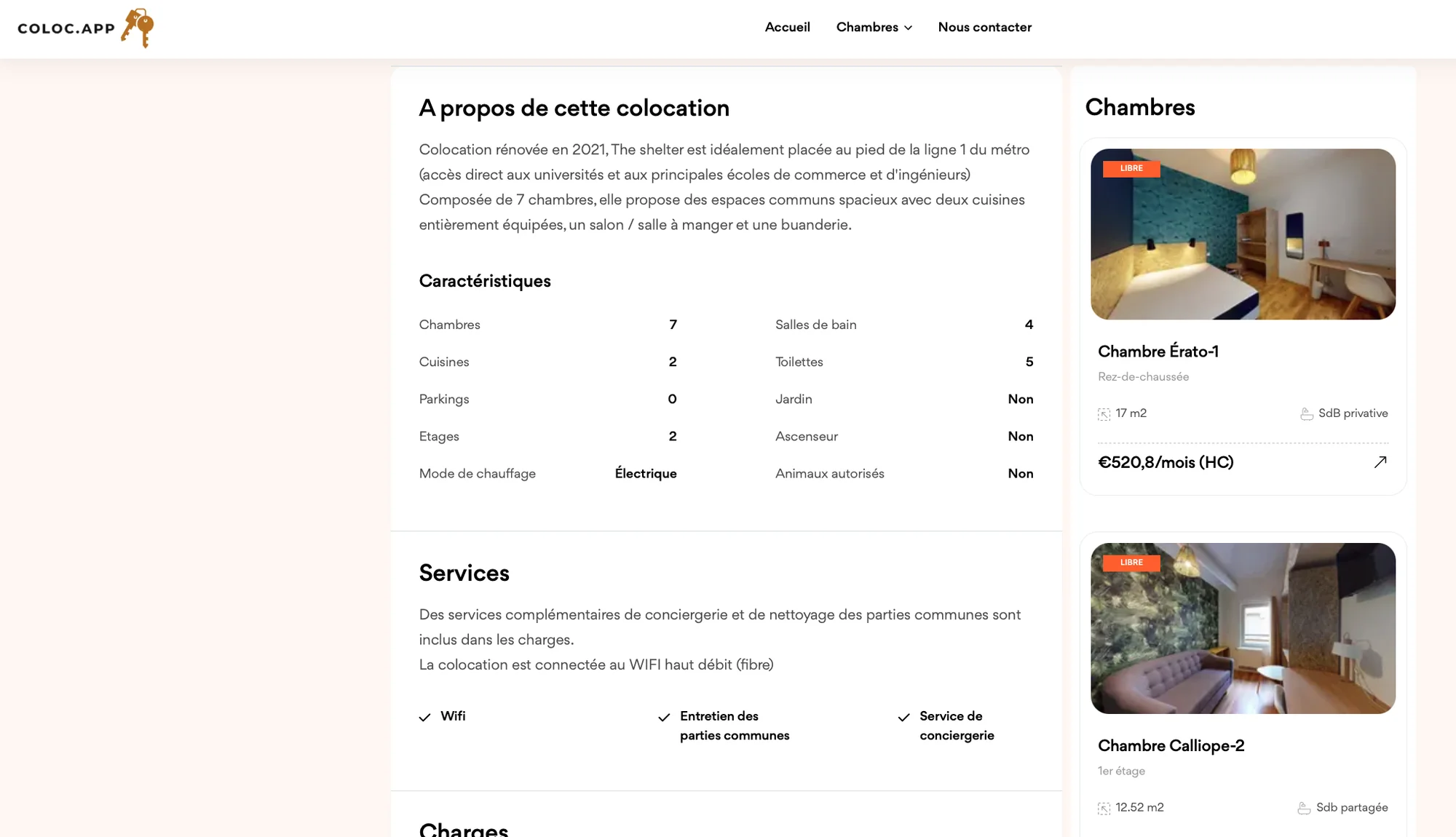 Le site public d'une colocation, tel que le voit un candidat